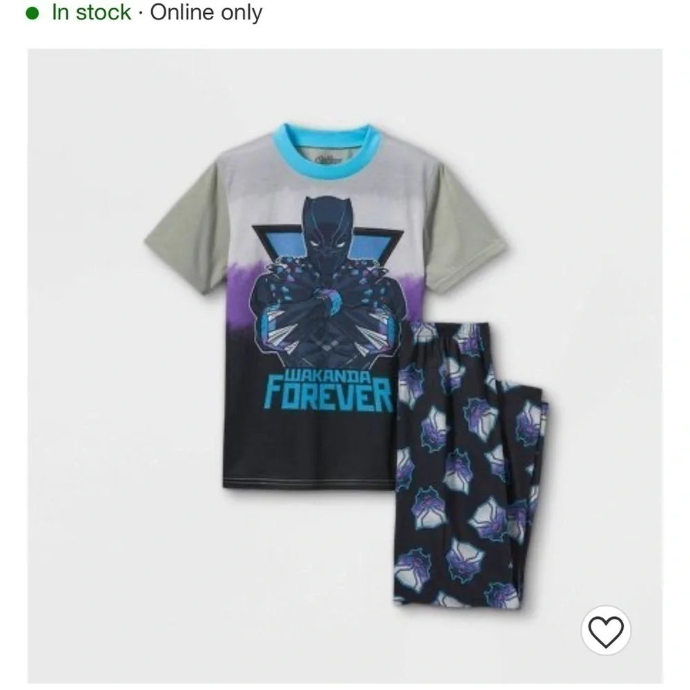 Boys' Marvel Black Panther 2pc Short Sleeve Top and Pants Pajama Set